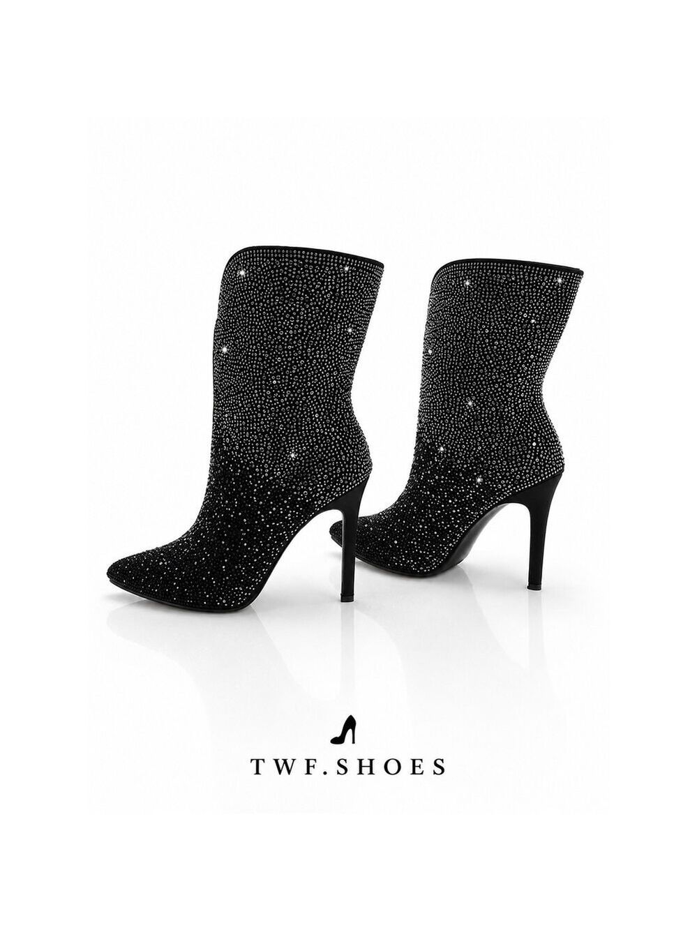 NIB NEW Infinity Gradient Black Rhinestone Slip On Stiletto High Heel Boots